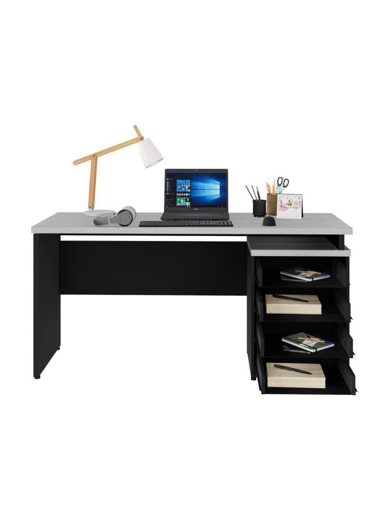 Escrivaninha Mesa Escritório 150cm 4 Gavetas Multimóveis Cr25317 Cinza Preto