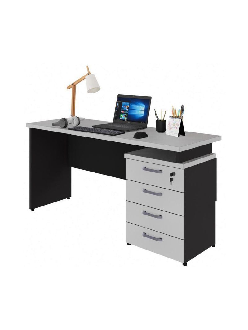 Escrivaninha Mesa Escritório 150cm 4 Gavetas Multimóveis Cr25317 Cinza Preto
