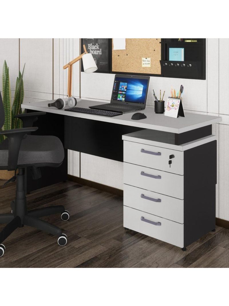 Escrivaninha Mesa Escritório 150cm 4 Gavetas Multimóveis Cr25317 Cinza Preto