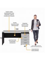 Escrivaninha Mesa Escritório 150cm 4 Gavetas Multimóveis Cr25317 Cinza Preto