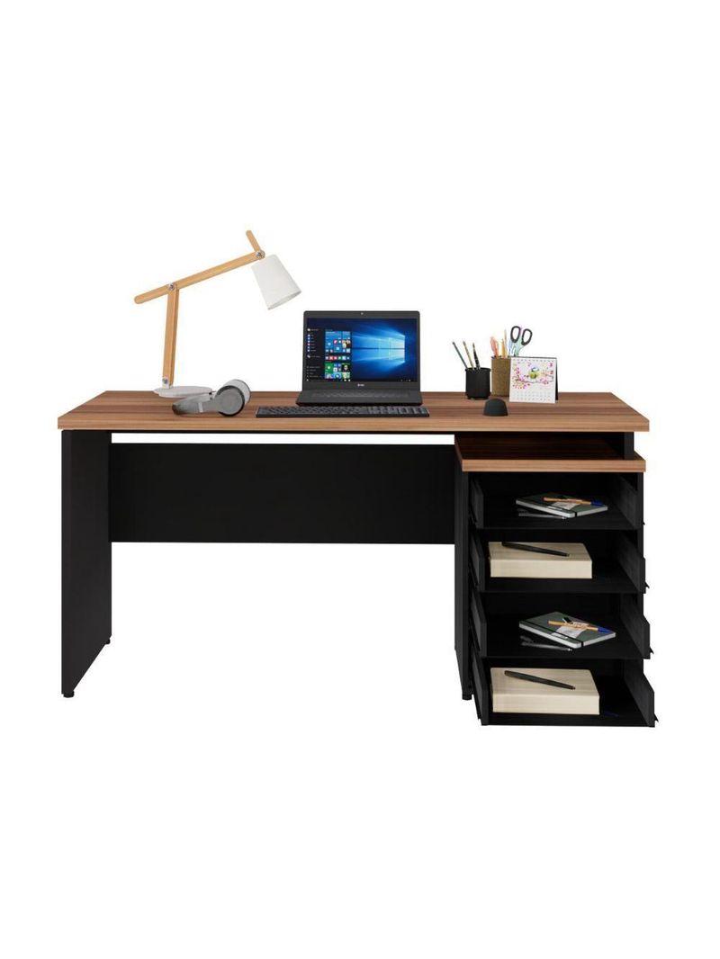 Escrivaninha Mesa Escritório 150cm 4 Gavetas Multimóveis Cr25317 Sevilha Preto