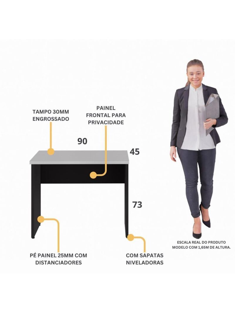 Escrivaninha Mesa Escritório 90cm Multimóveis Cr25319 Cinza Preto
