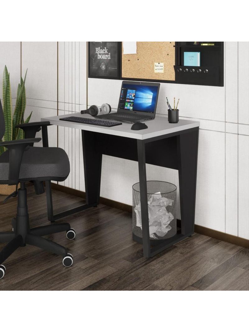 Escrivaninha Mesa Escritório 90cm Multimóveis Cr25326 Cinza Preto