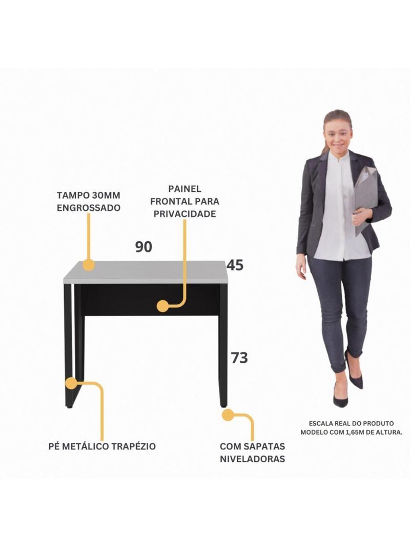 Escrivaninha Mesa Escritório 90cm Multimóveis Cr25326 Cinza Preto