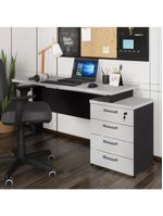 Escrivaninha Mesa Escritório Extensível 135cm 4 Gavetas Multimóveis Cr25324 Cinza Preto