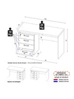 Escrivaninha Mesa Escritório Extensível 135cm 4 Gavetas Multimóveis Cr25324 Cinza Preto