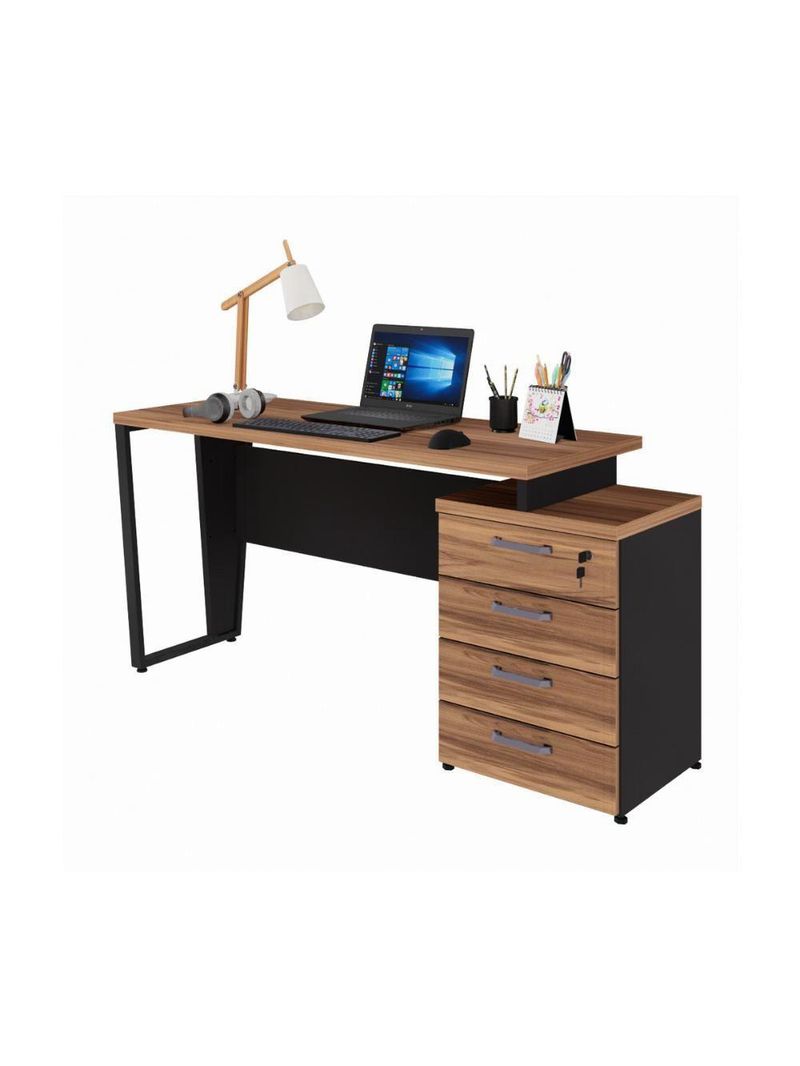 Escrivaninha Mesa Escritório Extensível 135cm 4 Gavetas Multimóveis Cr25324 Sevilha Preto