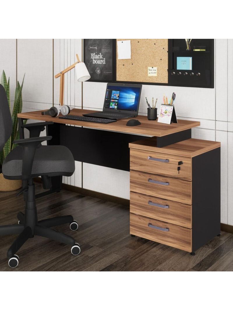 Escrivaninha Mesa Escritório Extensível 135cm 4 Gavetas Multimóveis Cr25324 Sevilha Preto