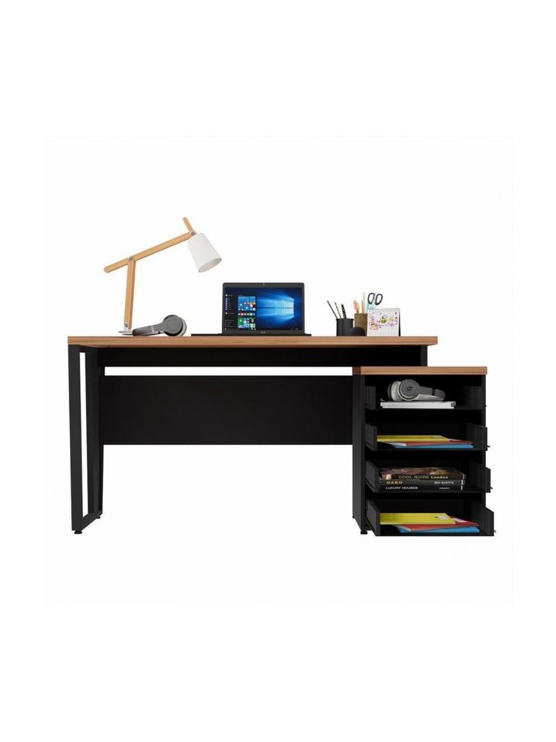 Escrivaninha Mesa Escritório Extensível 135cm 4 Gavetas Multimóveis Cr25324 Sevilha Preto
