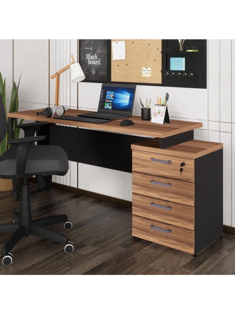 Escrivaninha Mesa Escritório Extensível 150cm 4 Gavetas Multimóveis Cr25325 Sevilha Preto