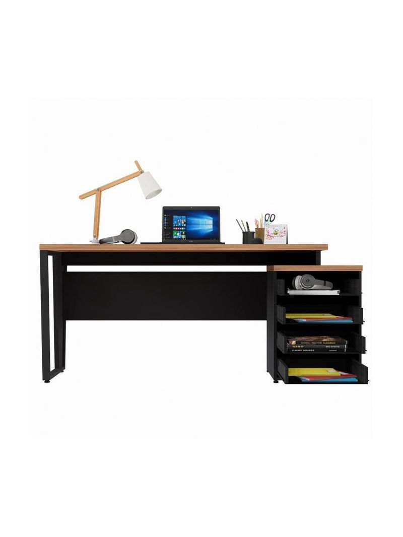 Escrivaninha Mesa Escritório Extensível 150cm 4 Gavetas Multimóveis Cr25325 Sevilha Preto