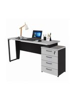 Escrivaninha Mesa Escritório Extensível 150cm 4 Gavetas Multimóveis Cr25325 Cinza Preto