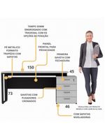 Escrivaninha Mesa Escritório Extensível 150cm 4 Gavetas Multimóveis Cr25325 Cinza Preto