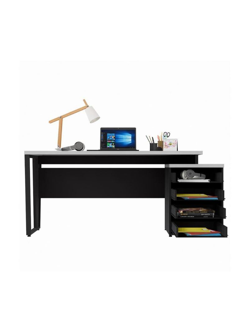 Escrivaninha Mesa Escritório Extensível 150cm 4 Gavetas Multimóveis Cr25325 Cinza Preto