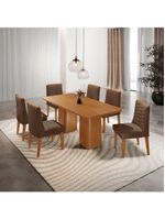 Mesa De Jantar Eloise 180cm Tampo MDF Com 6 Cadeira Moderna Veludo Marrom Naturalle