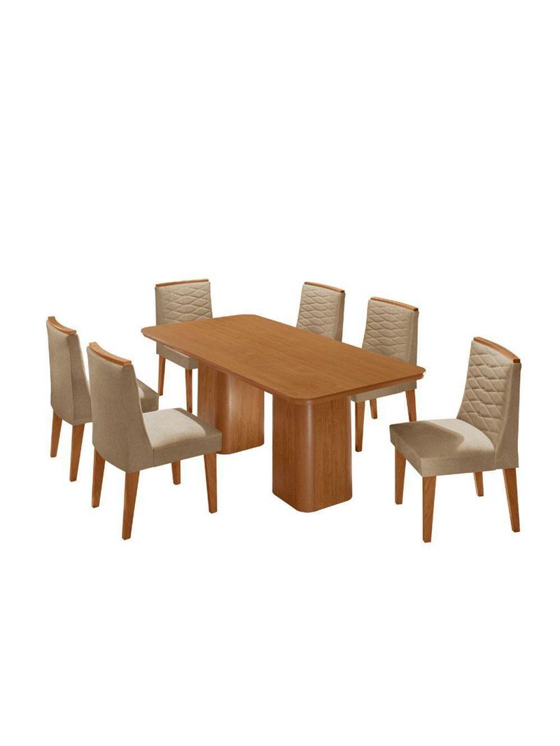 Mesa De Jantar Eloise 180cm Tampo MDF Com 6 Cadeira Moderna Turim Naturale