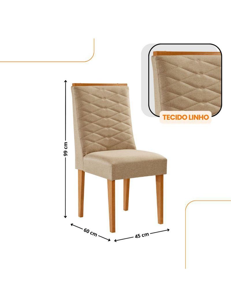 Mesa De Jantar Eloise 180cm Tampo MDF Com 6 Cadeira Moderna Turim Naturale