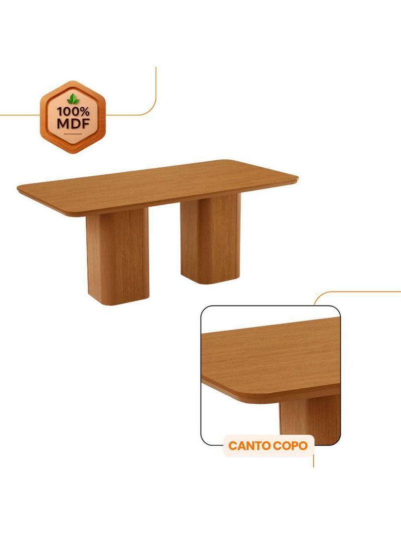 Mesa De Jantar Eloise 180cm Tampo MDF Com 6 Cadeira Moderna Turim Naturale