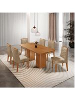 Mesa De Jantar Eloise 180cm Tampo MDF Com 6 Cadeira Moderna Turim Naturale