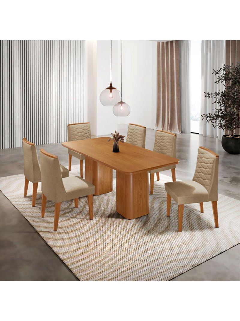 Mesa De Jantar Eloise 180cm Tampo MDF Com 6 Cadeira Moderna Turim Naturale