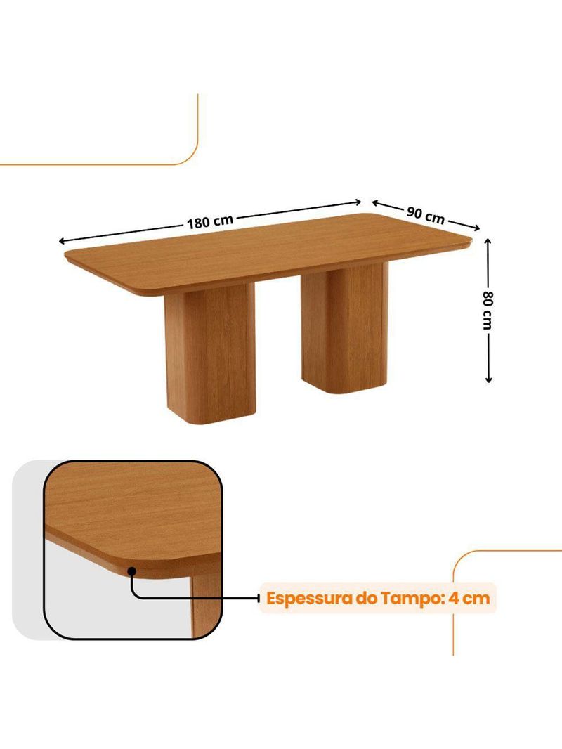 Mesa De Jantar Eloise 180cm Tampo MDF Com 6 Cadeira Moderna Veludo Marrom Naturalle