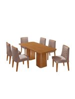 Mesa De Jantar Eloise 180cm Tampo MDF Com 6 Cadeira Moderna Linho Capuccino Naturale
