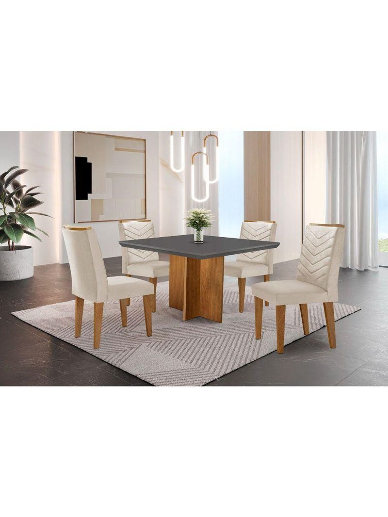 Conjunto Mesa Olímpia Em Mdf Com 4 Cadeiras Liz Grafite