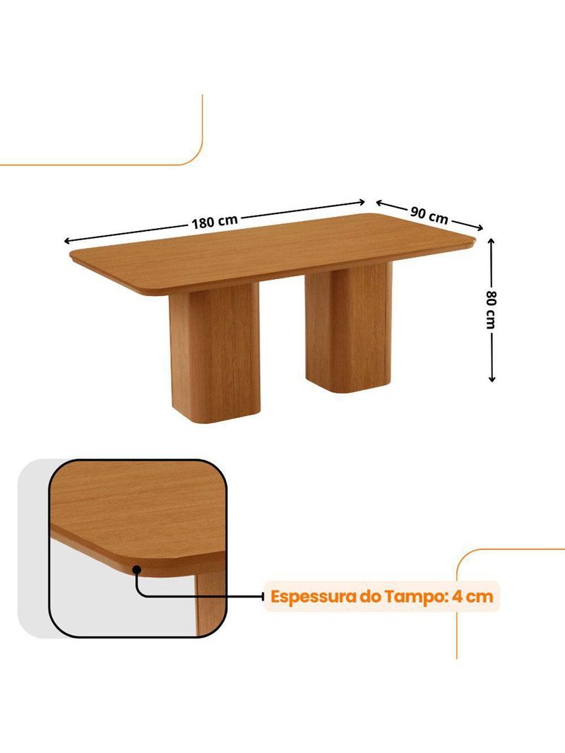Mesa De Jantar Eloise 180cm Tampo MDF Com 6 Cadeira Moderna Linho Capuccino Naturale