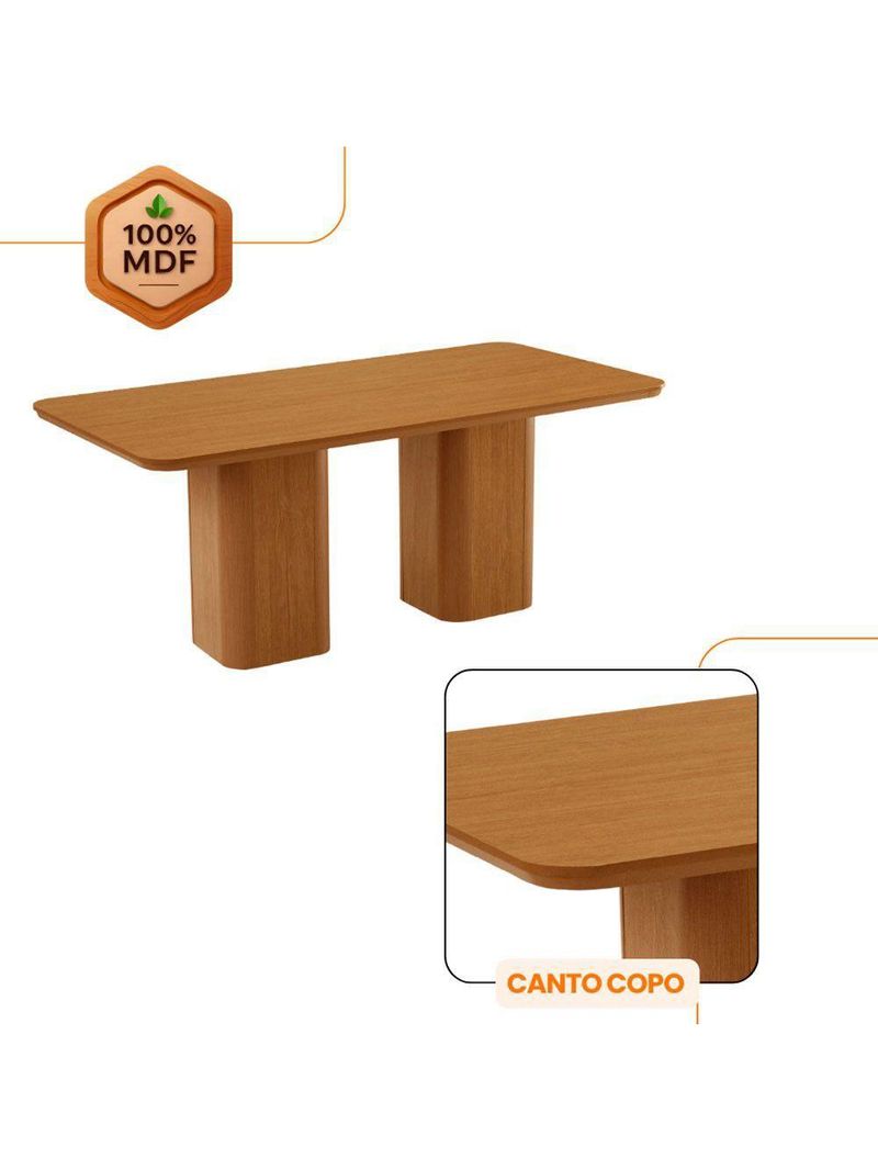 Mesa De Jantar Eloise 180cm Tampo MDF Com 6 Cadeira Moderna Linho Capuccino Naturale