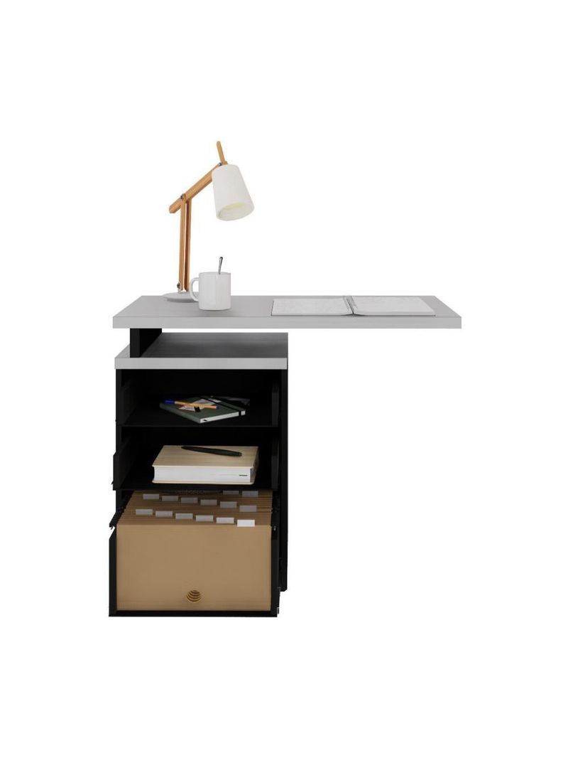 Gaveteiro De Escritório Com Tampo Auxiliar 90cm Com Chave 3 Gavetas Multimóveis Cr25301 Cinza Preto