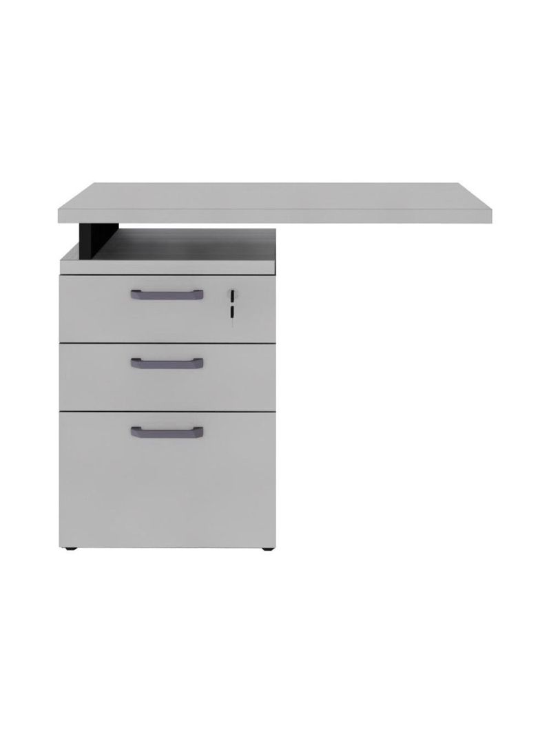 Gaveteiro De Escritório Com Tampo Auxiliar 90cm Com Chave 3 Gavetas Multimóveis Cr25301 Cinza Preto