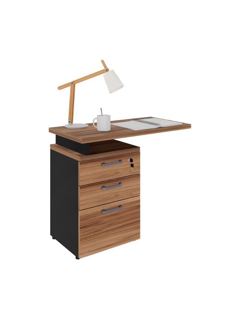 Gaveteiro De Escritório Com Tampo Auxiliar 90cm Com Chave 3 Gavetas Multimóveis Cr25301 Sevilha Preto