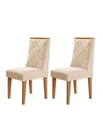 Conjunto Com 2 Cadeiras MDF Isadora - Veludo Creme/Naturale