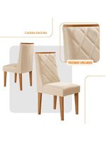 Conjunto Com 2 Cadeiras MDF Isadora - Veludo Creme/Naturale