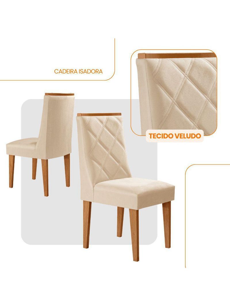 Conjunto Com 2 Cadeiras MDF Isadora - Veludo Creme/Naturale