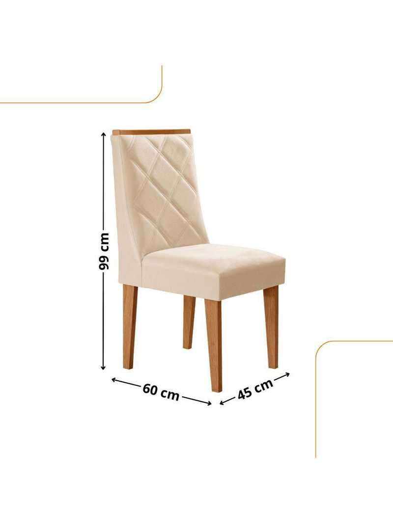 Conjunto Com 2 Cadeiras MDF Isadora - Veludo Creme/Naturale