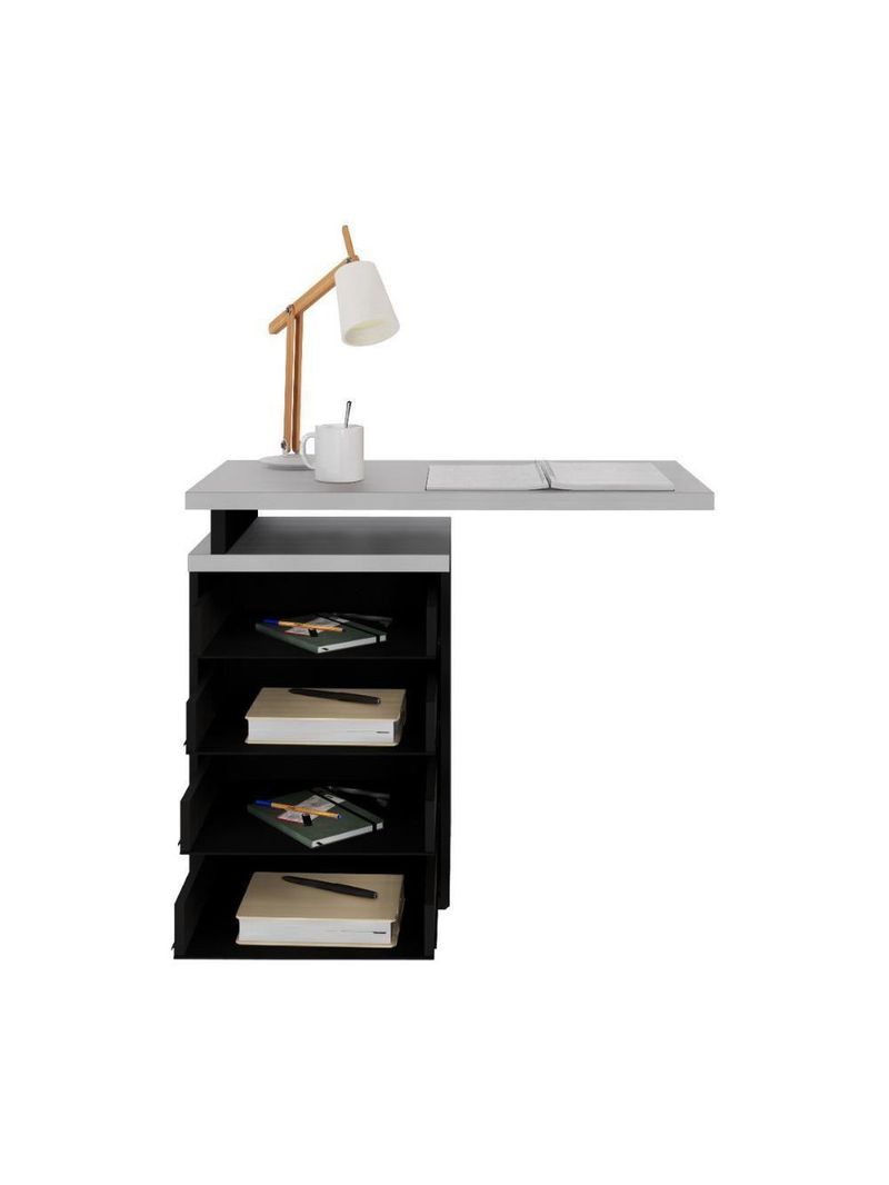 Gaveteiro De Escritório Com Tampo Auxiliar 90cm Com Chave 4 Gavetas Multimóveis Cr25300 Cinza Preto