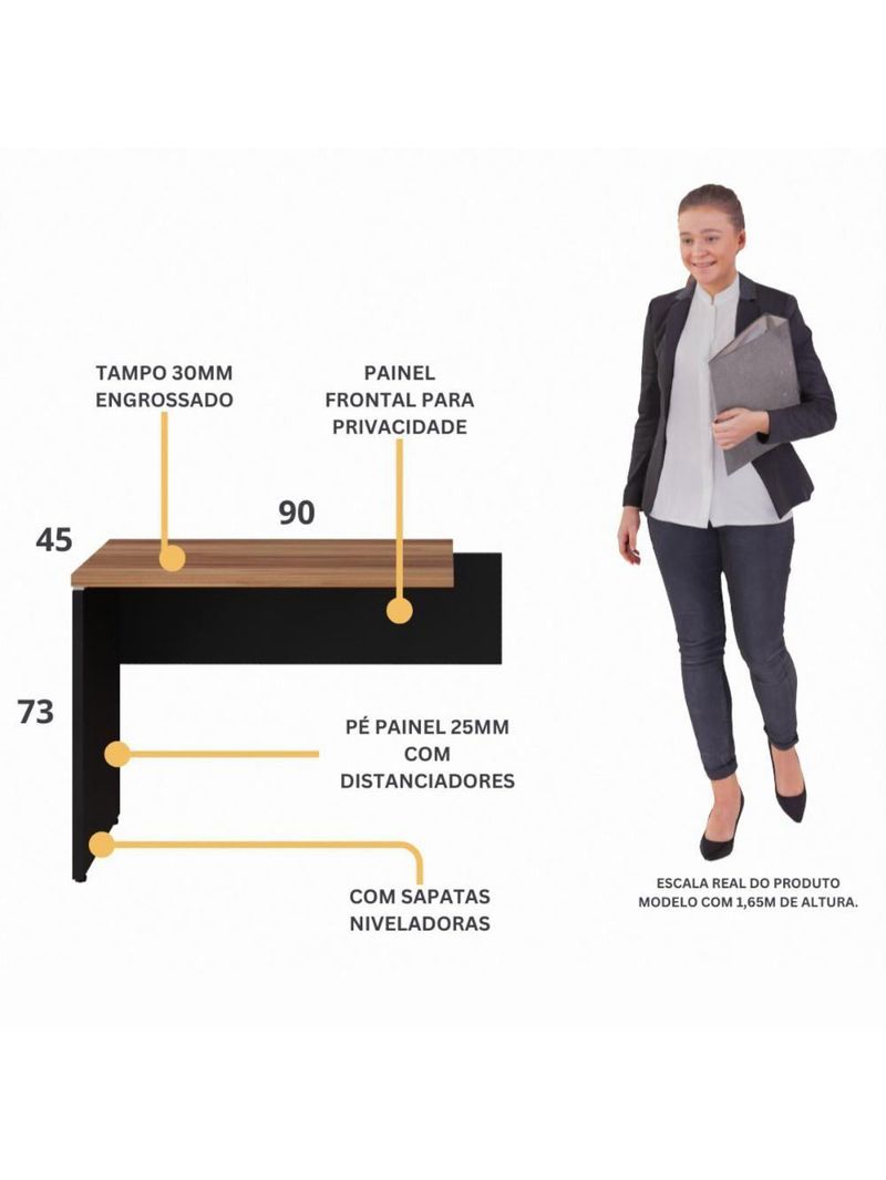 Mesa De Escritório Auxiliar 90cm Multimóveis Cr25305 Sevilha Preto