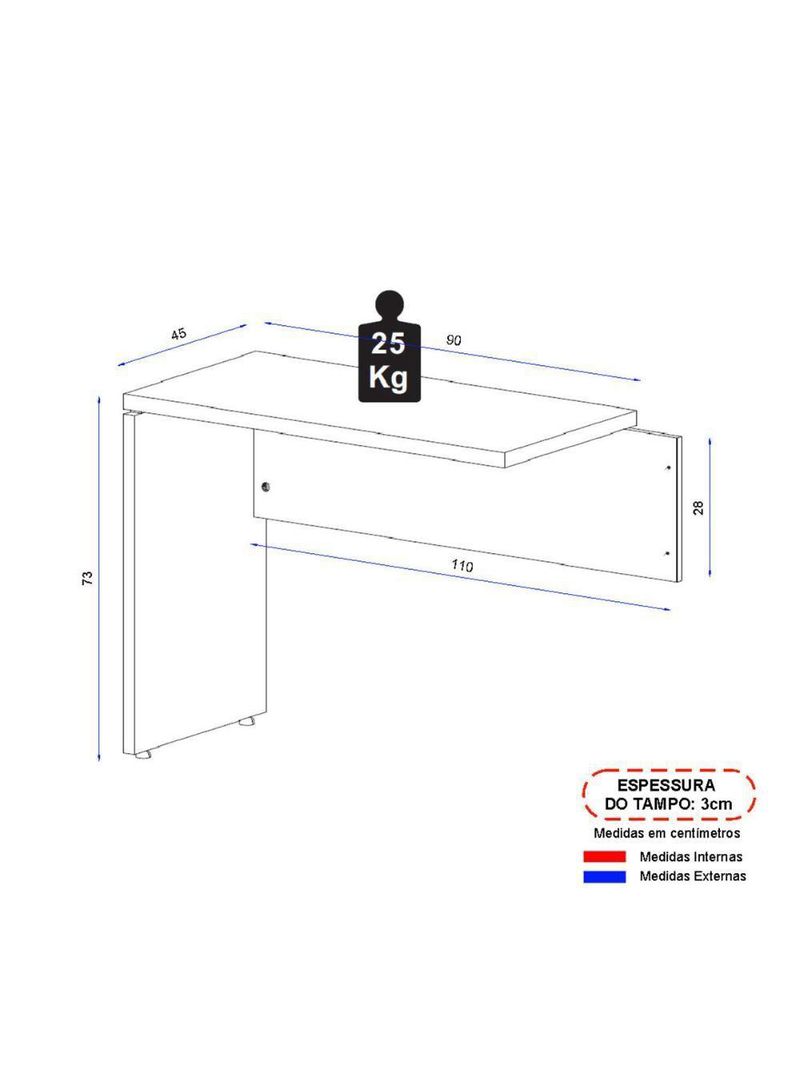 Mesa De Escritório Auxiliar 90cm Multimóveis Cr25305 Sevilha Preto