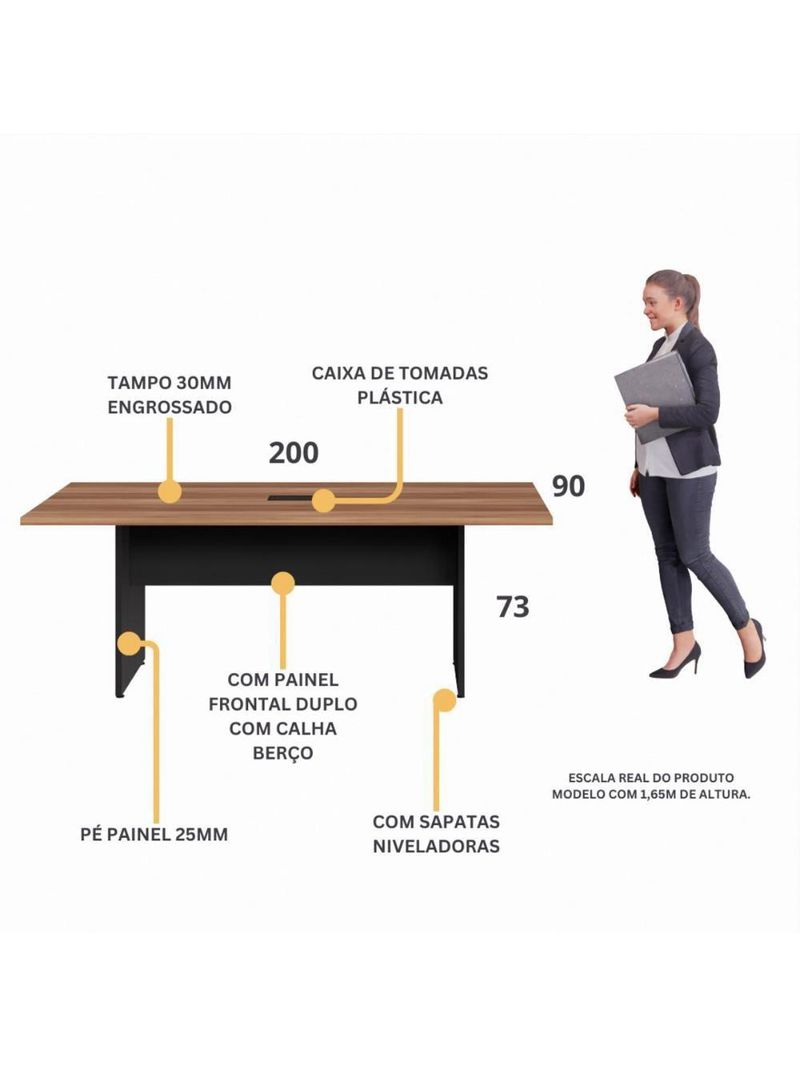 Mesa De Escritório Reunião 200cm Com Caixa De Tomadas Multimóveis Cr25334 Sevilha Preto