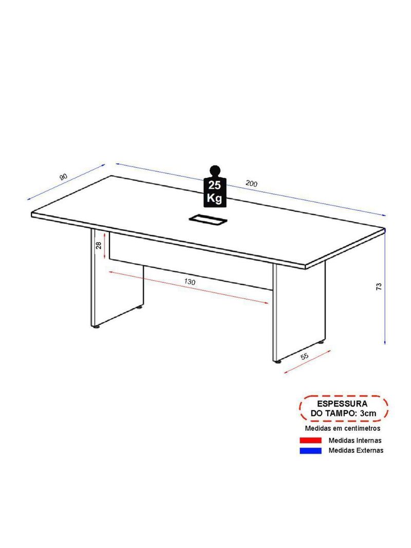 Mesa De Escritório Reunião 200cm Com Caixa De Tomadas Multimóveis Cr25334 Sevilha Preto