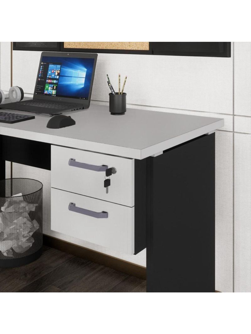 Gaveteiro Para Mesa De Escritório 33cm Com Chave 2 Gavetas Multimóveis Cr25304 Cinza Preto