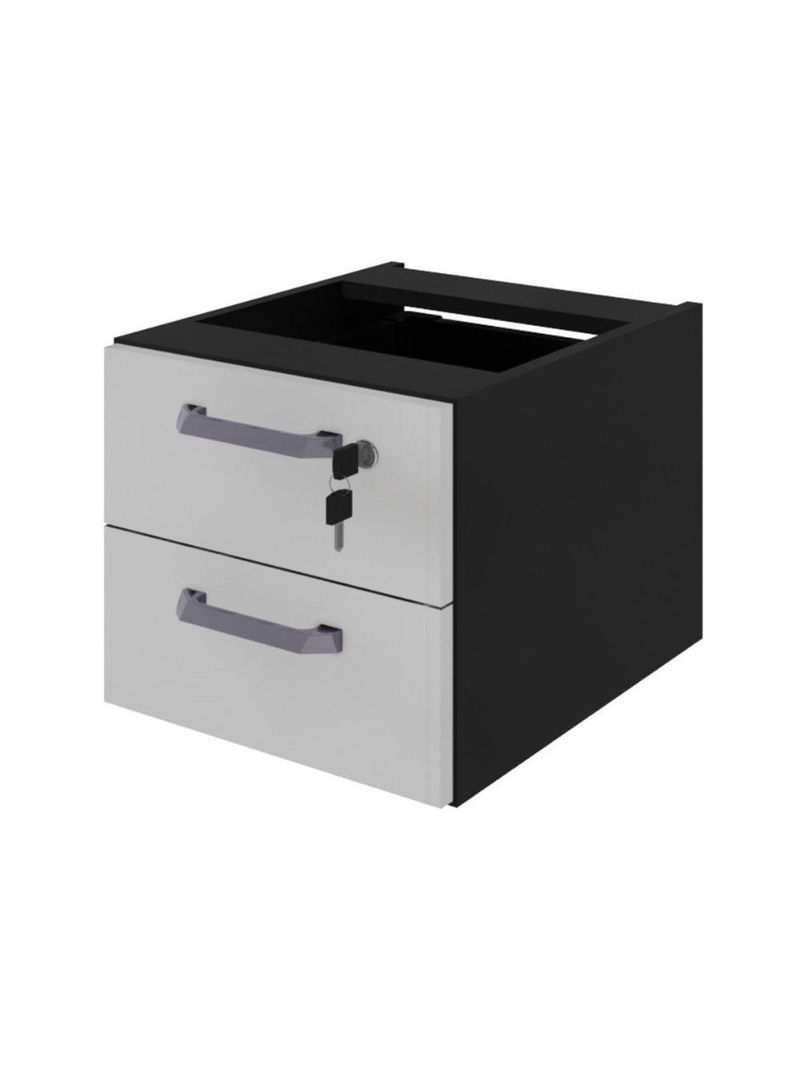 Gaveteiro Para Mesa De Escritório 33cm Com Chave 2 Gavetas Multimóveis Cr25304 Cinza Preto
