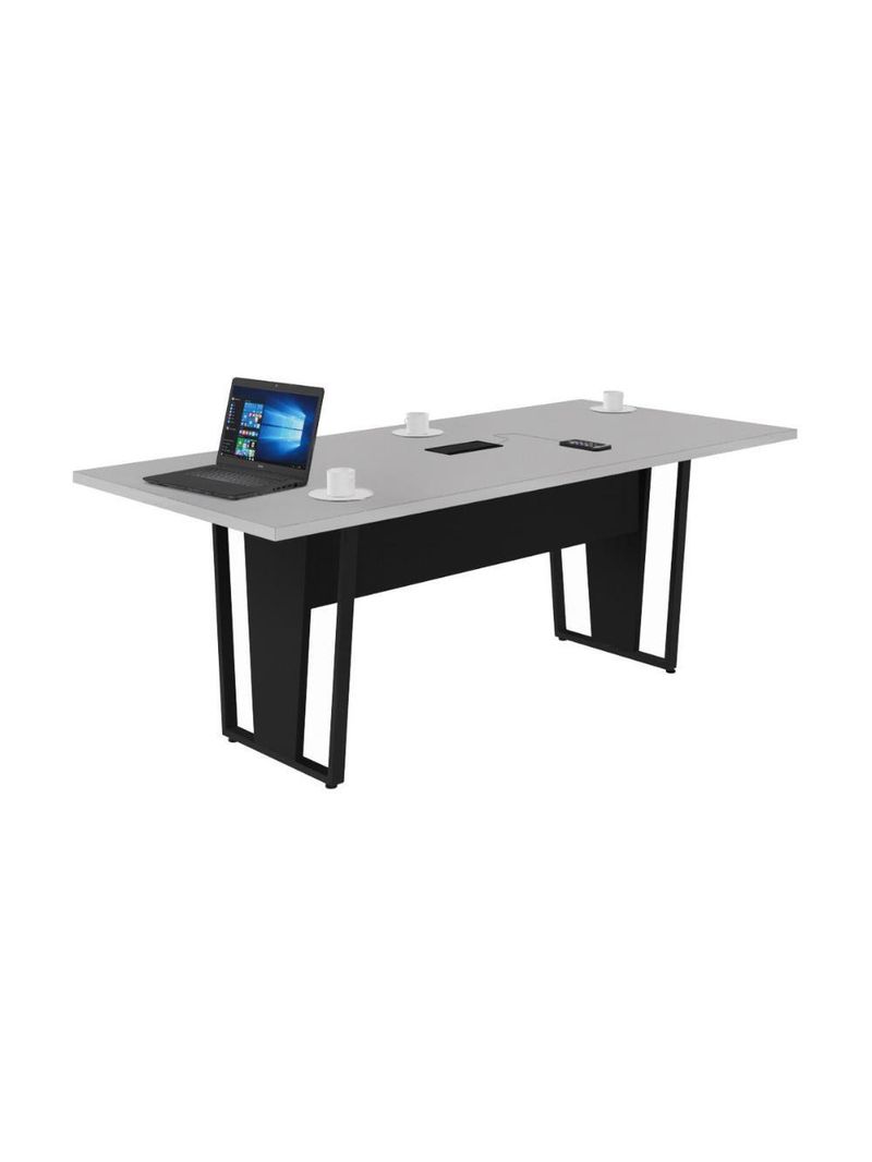 Mesa De Escritório Reunião 200cm Com Caixa De Tomadas Multimóveis Cr25335 Cinza Preto