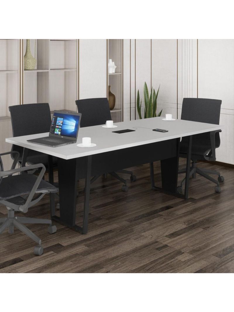 Mesa De Escritório Reunião 200cm Com Caixa De Tomadas Multimóveis Cr25335 Cinza Preto