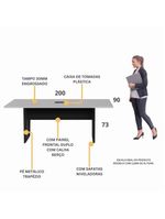 Mesa De Escritório Reunião 200cm Com Caixa De Tomadas Multimóveis Cr25335 Cinza Preto