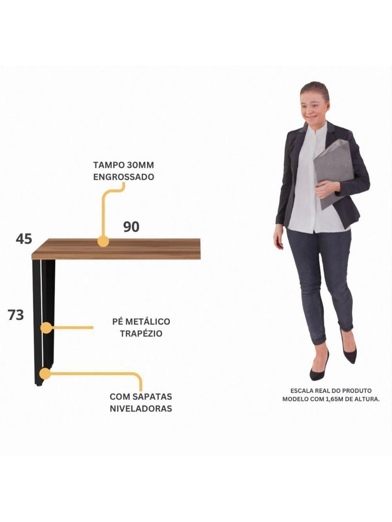 Mesa De Escritório Auxiliar 90cm Multimóveis Cr25306 Sevilha Preto