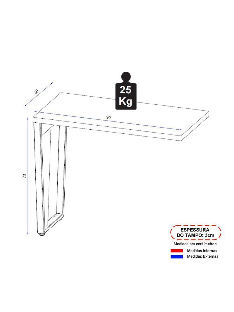 Mesa De Escritório Auxiliar 90cm Multimóveis Cr25306 Cinza Preto