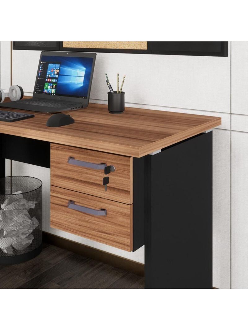 Gaveteiro Para Mesa De Escritório 33cm Com Chave 2 Gavetas Multimóveis Cr25304 Sevilha Preto