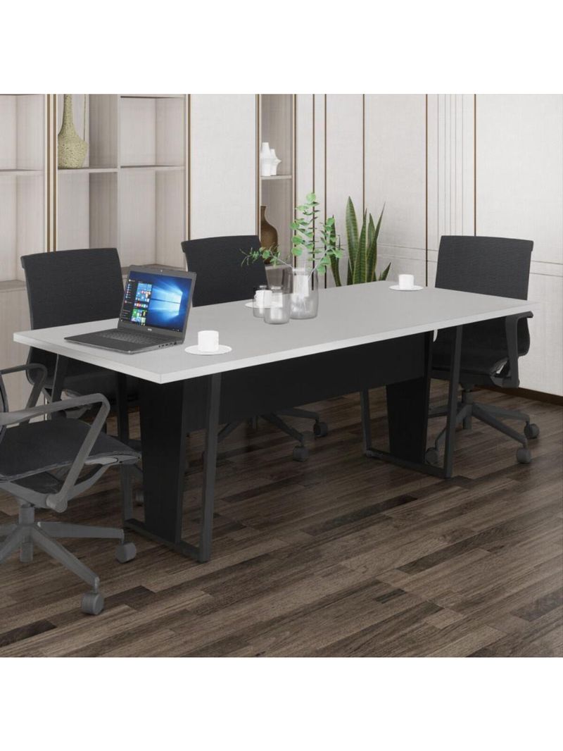 Mesa De Escritório Reunião 200cm Multimóveis Cr25332 Cinza Preto